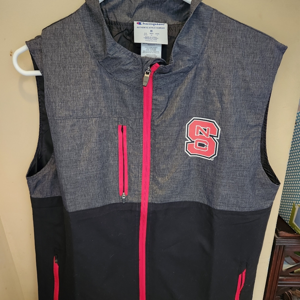 Nc State   Long Zip up Vest w 3 pockets by Champion